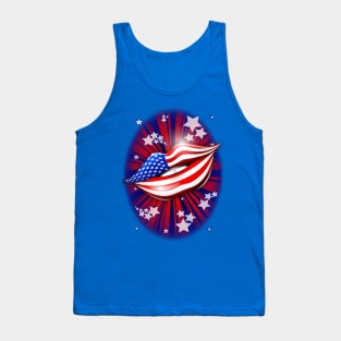 USA Flag Lipstick on Smiling Lips Tank Top